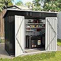 UDPATIO Outdoor Storage Shed 8x4 FT, Outside Sheds & Outdoor Storage Metal Galvanized Steel Yard, Patio, Lawn, Tool Shed with Lockable Door for Can, Bike, Lawnmower,Dark Grey