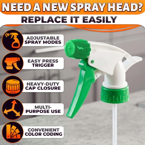 Image of 6 Pcs Spray Bottle Nozzle Replacement Pack - Heavy Duty Leak-Proof Trigger Sprayer for Cleaning, Garden, Pet Care, Auto Detailing & Kitchen - Fits 8, 16, 24, 32 oz Bottles, 28-400 Thread (Multicolor)