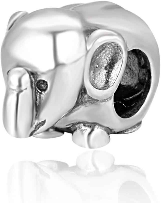 Adabele Sterling Silver Elephant Bear Horse Hippo Dinosaur Large Hole Lucky Bead Charm Fits 3mm Chain Bangle Bracelet Necklace Personalized Women Jewelry