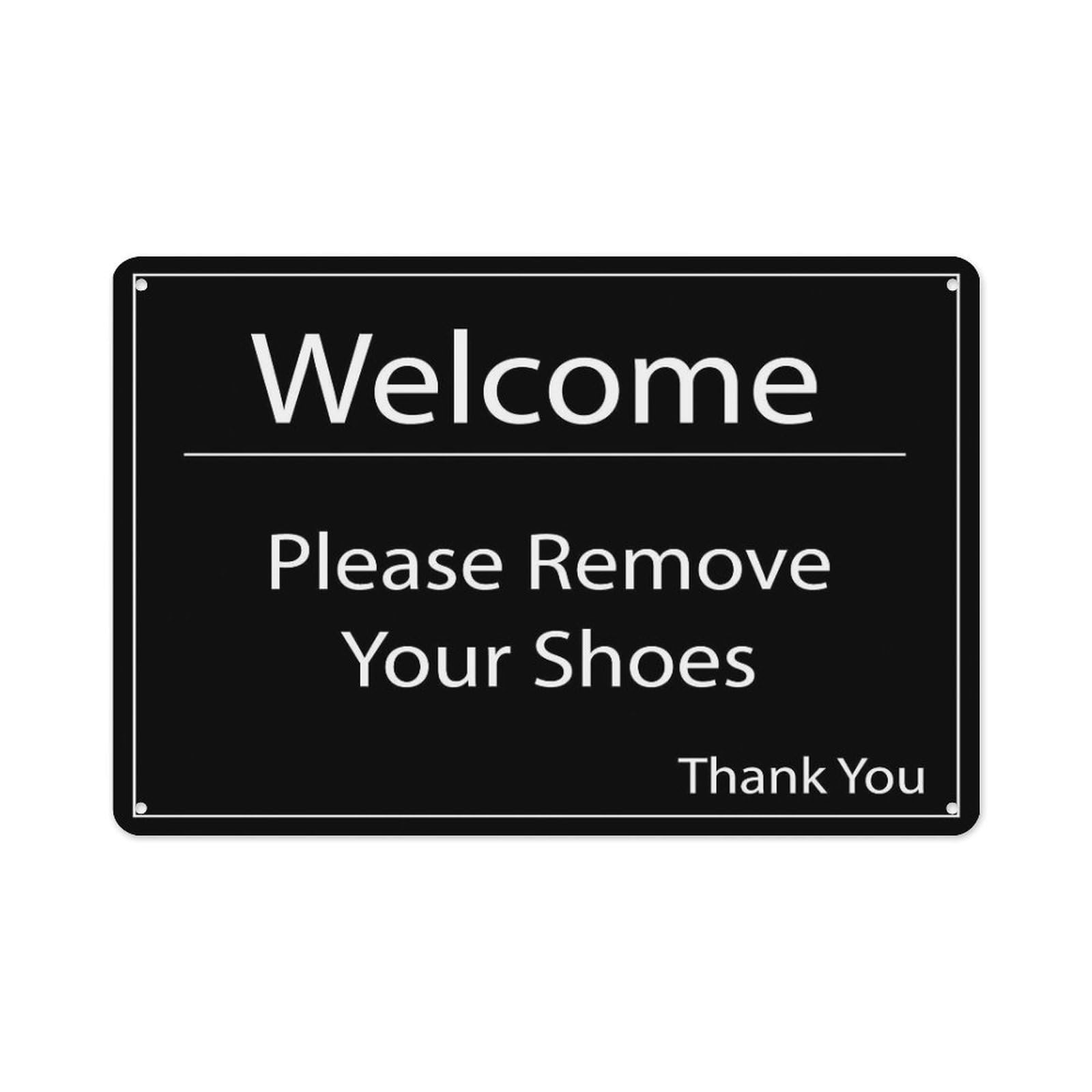 Peiyeety A01 Welcome Please Remove Your Shoes Sign Aluminum Tin Warning Signs For Home Outdoor Garden 12X16 Inches