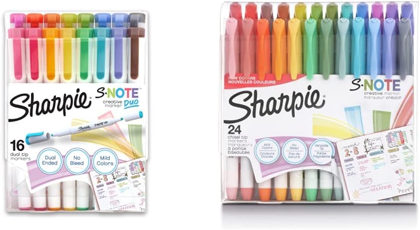 SHARPIE S-Note Duo Dual-Ended Creative Markers, Part Highlighter, Part Art Marker, Assorted Colors, Fine and Chisel Tips, Includes Stand-up Easel, 16 Count : Office Products
