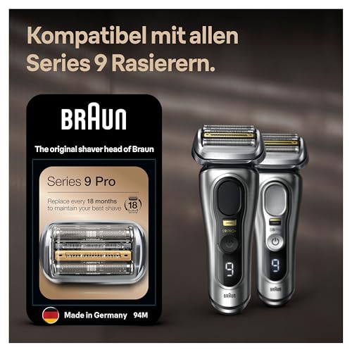Braun Series 9 Pro Elektrorasierer Scherkopf, ORIGINAL Ersatzscherteil vom Hersteller passend für Braun Herren Rasierer Series 9 Pro, 94M, chrom, 1er Pack