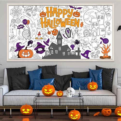 Image of OHOME Halloween Crafts for Kids - Giant Coloring Tablecloth /Poster | Halloween Party Decorations Favors Supplies for Kids Gifts Activities Games Toys Banner