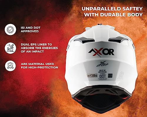 Image of Axor X Cross ISI ECE DOT Certified Full Face Dual Sport Peak Off Road Helmet for Men and Women White Red M