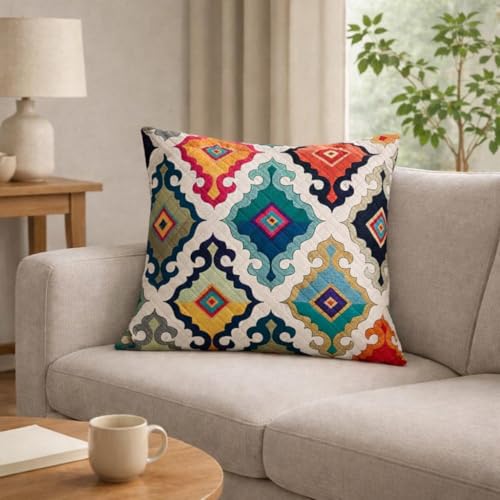 AMAZE ATTIRES Premium Printed Quilted Cushion Cover 18X18 Inch – Set of 3 | Soft Plush Decorative Square Throw Pillow Covers with Velvet Back, Washable Cushion Covers for Sofa, Couch & Bed - [Multi]