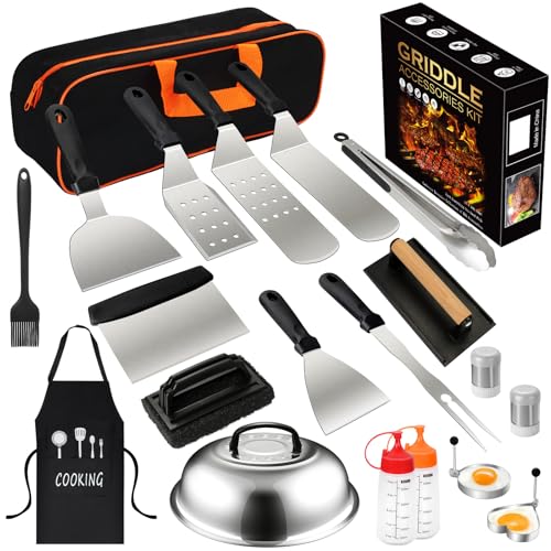 Comparison: Best Griddle Accessory Kit 6 20PCS Griddle Accessories Kit, Flat Top Grill Accessories Set for Blackstone and Camp Chef, Grill Spatula Set with Enlarged Spatulas, Basting Cover, lron Smash Burger Press for Outdoor Barbecue