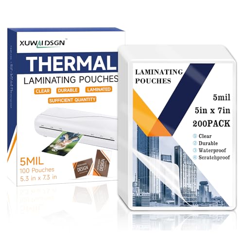 Image of 200 Pack 5mil 5 inchx7 inch Thermal Laminating Pouches Badge Laminate Pouches Clear Laminated Luggage Tags Printable Laminator Pouches for Business Permits Cards (200, 5.3 inchx7.3 inch-5mil)