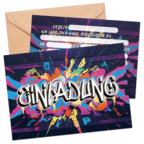 BIROYAL 13 Stk Graffiti Einladungskarten Kindergeburtstag Junge inkl. Umschlagen | A6 Geburtstagseinladungen Jungen | Splash Design | Einladung Kindergeburtstag | Partyeinladung für Geburtstag BIROYAL 13 Stk Graffiti Einladungskarten Kindergeburtstag Junge inkl. Umschlagen | A6 Geburtstagseinladungen Jungen | Splash Design | Einladung Kindergeburtstag | Partyeinladung für Geburtstag