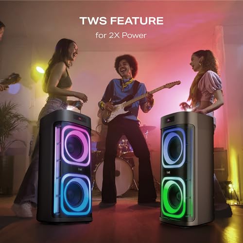 Image of Boat 2025 Launch PartyPal 700, 300W, Disco Ball, Karaoke Auto-Tune, Rechargeable UHF Wireless Mic, RGB LEDs, 6H Battery, Trolley-Wheels, Bluetooth Speaker, Karaoke mic with Speaker (Premium Black)