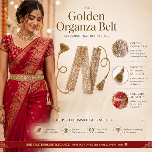 Image of Perfect Golden Vaddanam and Kamarbandh | Women's Saree Belt for Ethnic Wear | Saree Belt for Women, Waist Belt