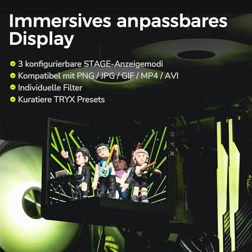 Image of TRYX STAGE 360 ARGB 360mm AIO 4.0'' IPS Dual-Screen Customizable AIO Cooler 360mm LCD Display 254PPI 60Hz with Asetek 7th Gen V2 280w TDP ROTA SL ARGB Fan for Intel LGA 1851 /1700 /1200 /115X AMD AM5 /AM4