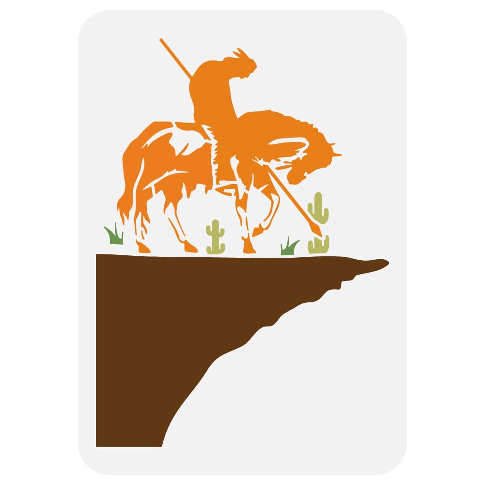 FINGERINSPIRE End of Trail Tears Large Stencil 8.3x11.7" Scout Horse Rock Cliff Painting Big Template Western Frontier Chief Wall Stencil Reusable Western War Themes Template for DIY Wood Floor Tile