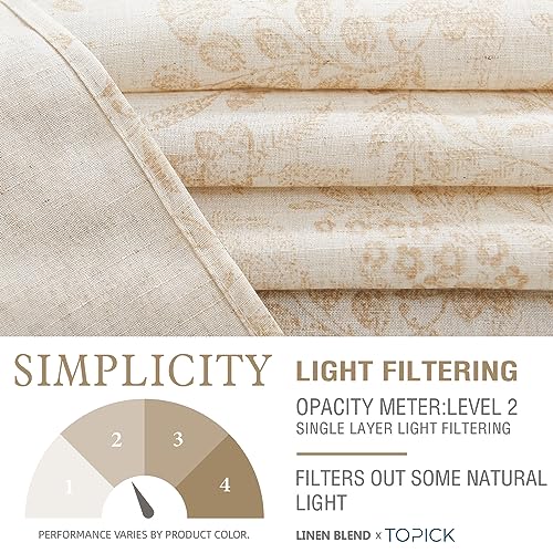 TOPICK Taupe Floral Linen Blend Kitchen Curtains 24 Inch Drop Small Cafe Curtains Light Filtering Curtain Tiers for Bathroom Sink Rod Pocket 2 Panels - Image 4