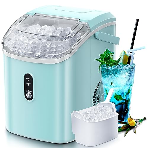 Nugget Countertop Ice Maker with Soft Chewable Pellet Ice,Pebble Portable Ice Machine with Ice Scoop, 34lbs in 24 Hours, Self-Cleaning, Sonic Ice, One-Click Operation, for Kitchen,Office Black