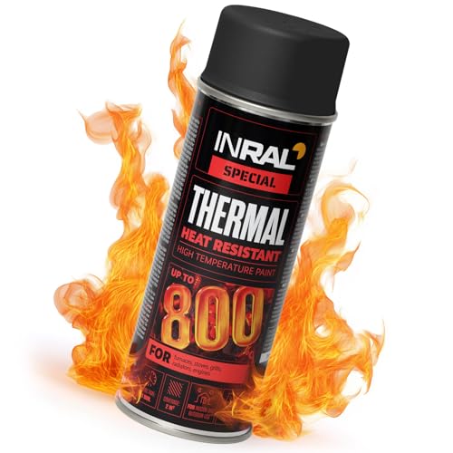INRAL Hitzebeständiger Lack Schwarz –Auspufflack Schwarz Matt für Metalloberflächen - Langlebige, Hitzebeständige Farbe – 400 ml Schnell Trocknender Ofenlack Schwarz Matt für Heimwerker INRAL Hitzebeständiger Lack Schwarz –Auspufflack Schwarz Matt für Metalloberflächen - Langlebige, Hitzebeständige Farbe – 400 ml Schnell Trocknender Ofenlack Schwarz Matt für Heimwerker