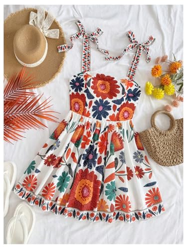 Image of Floerns Women's Summer Floral Print Tie Shoulder Cami Dress Flare Hem Boho Mini Dress