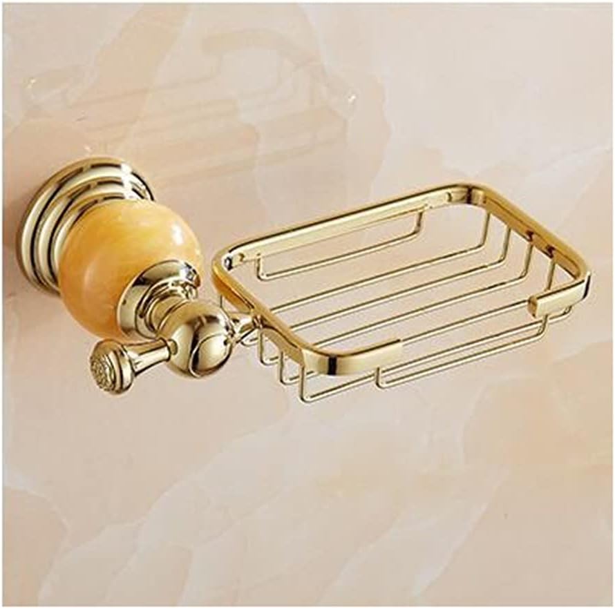 Brass and Jade Gold Bathroom Accessories Set, Paper Holder, Towel Bar, Soap Basket, Towel Rack, Towel Ring (Color : Single Towel bar)