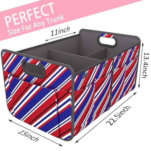 Image of Homeve Car Trunk Organizer for SUV, 18.5Gal Large Capacity No-Sag Heavy Duty, Foldable Waterproof Anti-Slip Storage with 12 Pockets, Fit Sedan, Truck, Universal Car Accessories, Red Blue Twill, Large