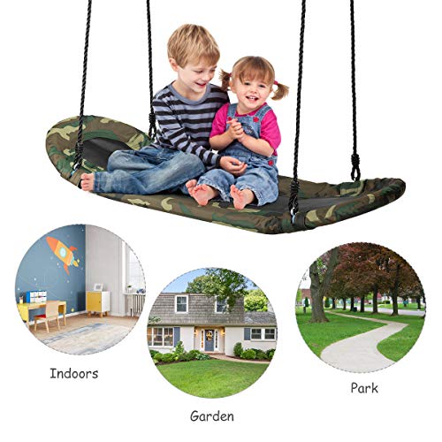 Image of Costzon Skycurve Platform Tree Swing, Surfing Rectangle Swing with Handles, Height Adjustable Hanging Ropes, Soft Padded Edge, Outdoor Playset for Kids, Adults, Backyard Camo Green