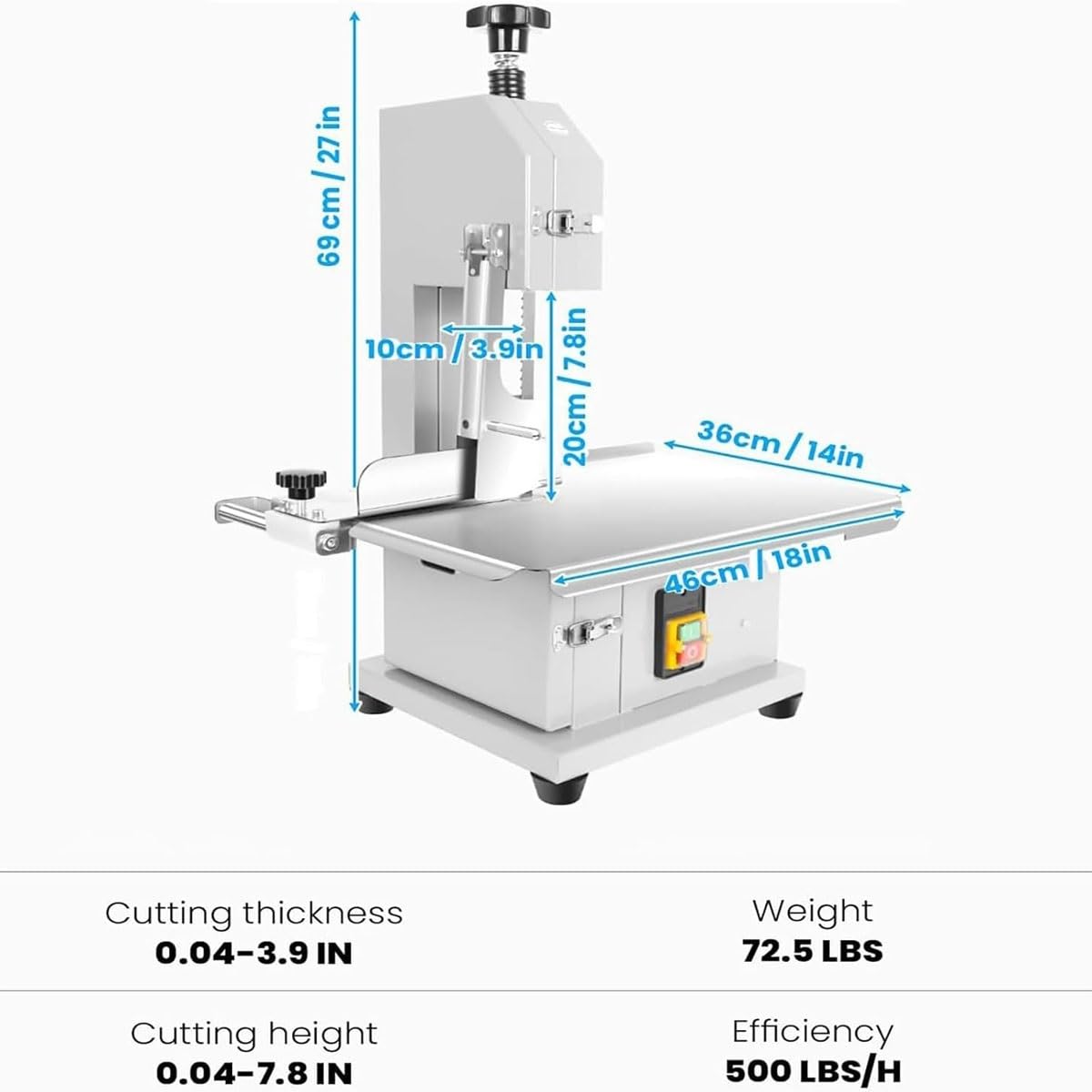Sierra cinta eléctrica comercial carne,espesor 0-100mm,for costilla cerdo | Máquina sierra huesos 1100W,escritorio 19x14 pulgadas,0-21CM altura,2 cuchillas,cortador carne congelada,carne,pescado,pollo