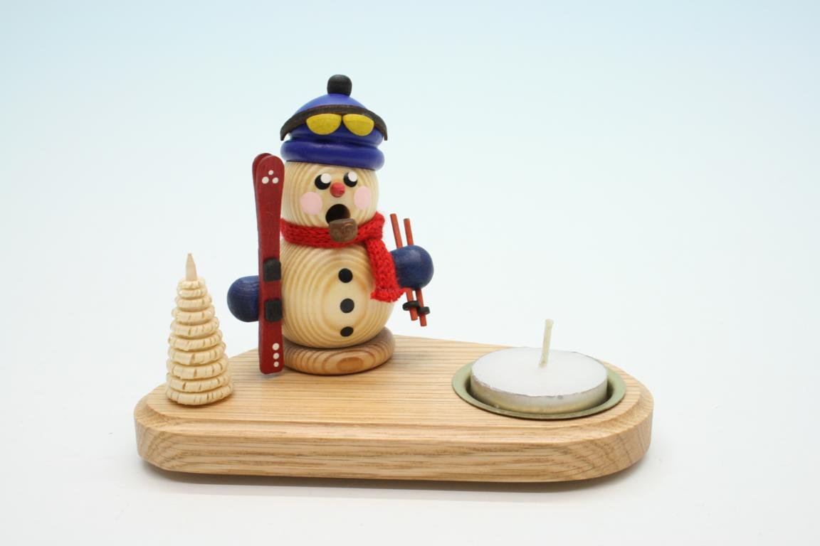 Skieur bonhomme de neige en bois brut pour décoration de Noël