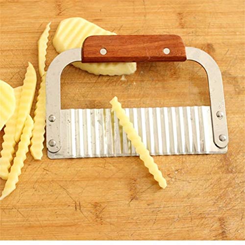 Image of CAKE DECOR Vegetable Shaver Potatoes Knife Wave Knife Cutters Crinkle Chip Cutter Tool with Stainless Steel Blade and Wooden Handle