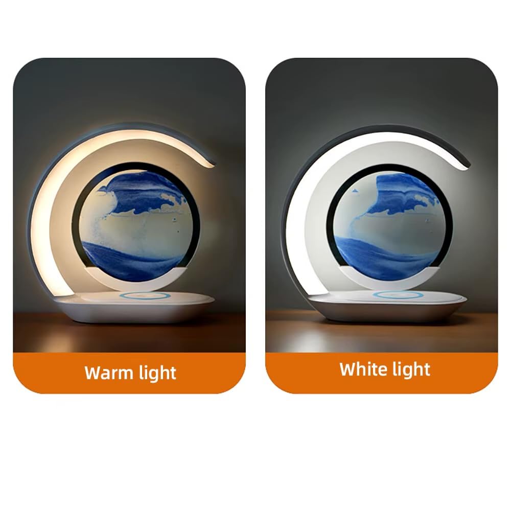 Lampada da tavolo Quicksand Lampada da scrivania Pittura di Sabbia Che scorre Deco- Pittura di Vetro Rotonda a Clessidra 3D, Cornice di Flow Sabbia Immagine in Movimento Decorazione Regalo per Casa