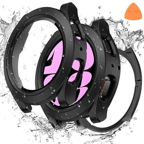 [2 in 1] Goton Waterproof Case for Samsung Galaxy Watch 7 6 5 4 FE 44mm 40mm, 360° Protective Hard PC Front & Back Bumper with Tempered Glass Screen Protector for Galaxy Watch Cover 6 40mm
