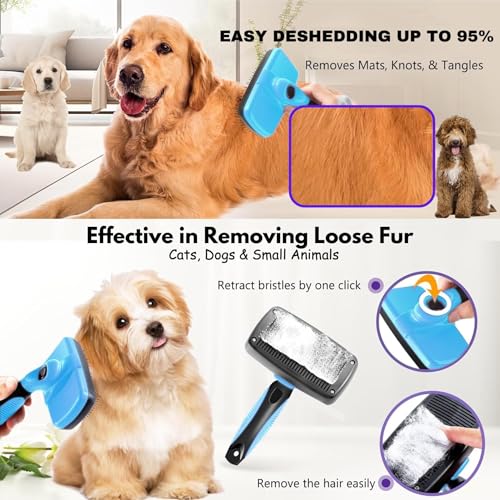 Image of AINA Self-Cleaning Pet Grooming Brush | Pet Slicker Brush for Dogs & Cats Detangling & Fur Removal with Click Clean Button | Effective & Comfortable Pet Deshedding Brush, Perfect for Pet Grooming