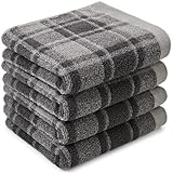 Cleanbear Gray Hand Towels for Bathroom, Classic Buffalo Plaid, 100% Cotton Soft Checkered Bath Hand Towels for Daily Use, Absorbent and Quick-Dry, 4 Pack, 13' x 29'