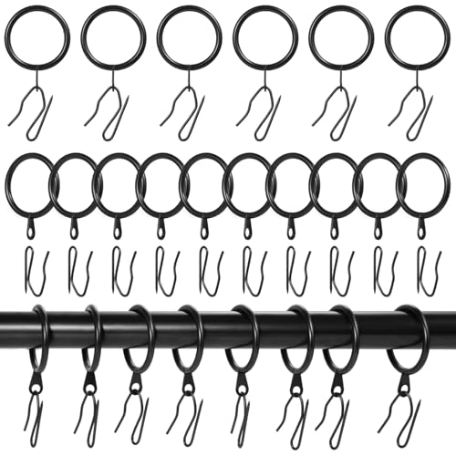 100 Sets Curtain Rings with Hooks - 1.26 Inches Inner Diameter Metal Curtain Rings with Eyelets, Heavy Duty Rustproof Drapery Ring and Pin Hooks for Living Room Bedroom Drapes Shower Curtains