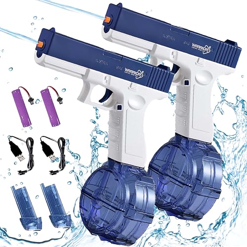 2 Pcs Wasserpistole Elektrisch, Wasserpistole Erwachsene, Automatische Wasserpistole mit Großer Kapazität, Distanz bis zu 8 M, Pool, Strandspielzeug