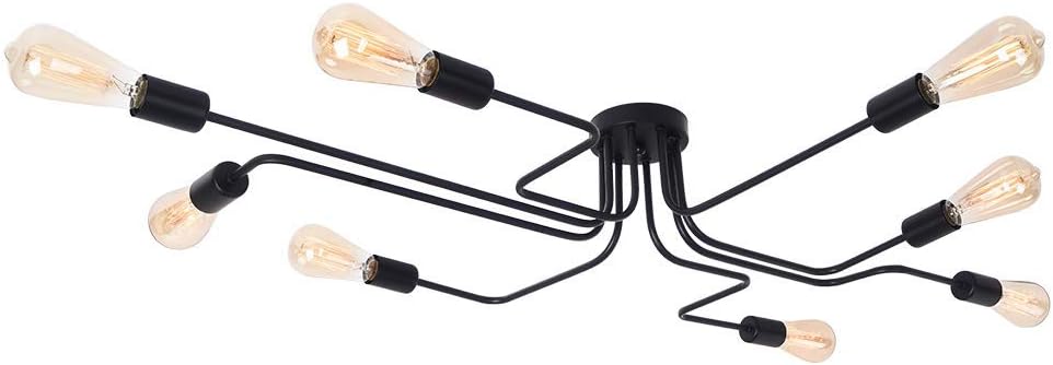 Up To 50% OFF OYI Industrial Ceiling Sputnik Chandelier Lighting, 8 Lights Semi Flush Mount Ceiling Light Modern Metal Art Creative Vintage Kitchen Light Fixtures (Black)