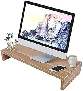 Computer Monitor Stand Desk Organiser, Screen Stand with Storage & Phone Riser, Ergonomic Desktop Organizer for PC Laptop Printer, Computer Monitor Screen Riser for Home Office (50x20x7cm, Burly Wood)