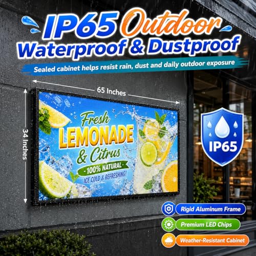 Image of CX P5 Outdoor LED Sign 65 inch x 34 inch, IP65 Waterproof Full-Color Programmable LED Display, 320 x 160 Pixel Digital Sign Board with WiFi & USB Control for Restaurants, Stores & Business Advertising