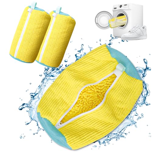 Shoe Washing Machine Bag,Shoe Laundry Bags for Sneakers,Reusable Shoe Washing Bag for All Shoe Types and Sizes,Durable Hidden Zipper Shoe Laundry Bag for Sneaker Gym Shoes (Yellow 3pcs)
