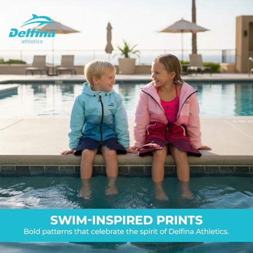 Delfina Kids Swim Parka Age 9–14 Years, Removable Sleeves Unisex Youth Swim Jacket, Water & Wind-Resistant Fleece-Lined Poolside Parka | Hood & Double Zipper | Pink - image 7
