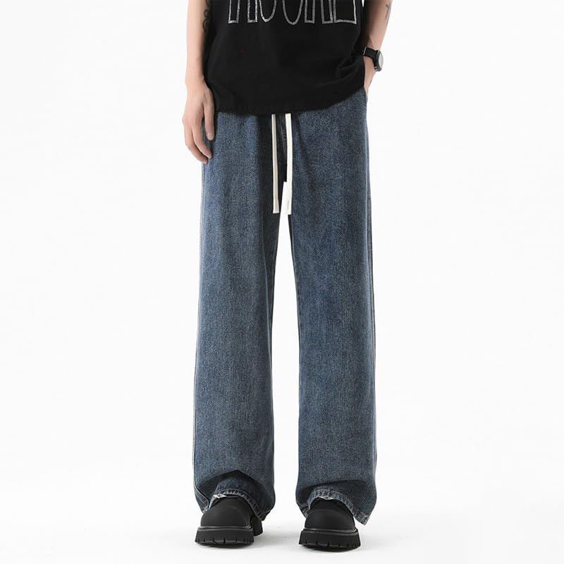 Men's Jeans Spring Drawstring Waist Straight Leg Denim Pants2