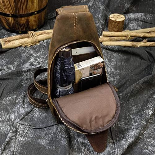 LUUFAN Men's Genuine Leather Sling Bag Chest Shoulder Backpack Crossbody Bag for Casual Sport Hiking Travel