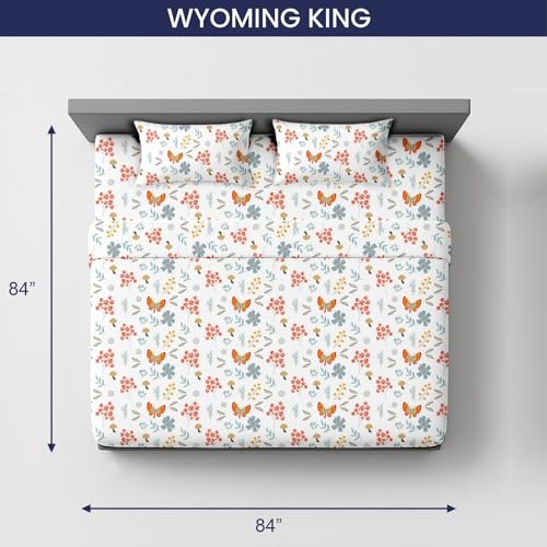Image of SGI 84 inchx84 inch 4 Pc Wyoming King Sheet Set 600 TC 18 inch Deep, Butterfly Garden
