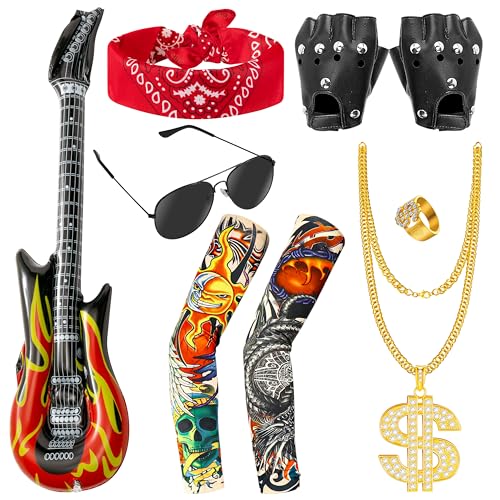 TirEurt Punk Gothic Rocker Kostüm Set, 7 Stück Rockstar Kostüm...