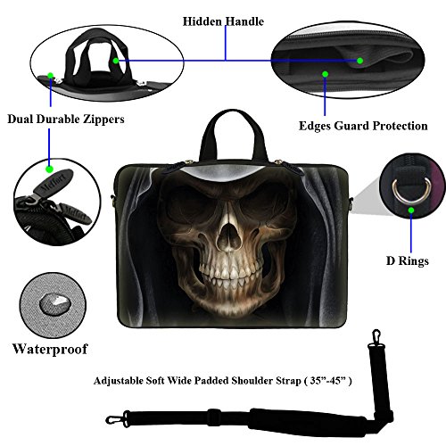 Meffort Inc 17 17.3 inch Neoprene Laptop Sleeve Bag Carrying Case with Hidden Handle and Adjustable Shoulder Strap - Skull Face Design2