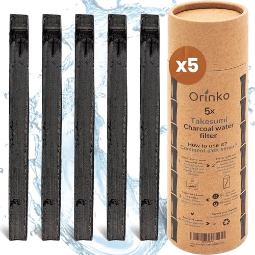 ORINKO® Carbón Activado Takesumi x5 - Filtro Natural para Purificar hasta 1L de Agua en Jarras y Botellas - Carbón Vegetal Binchotan Ecológico Reutilizable - Calidad Japonesa