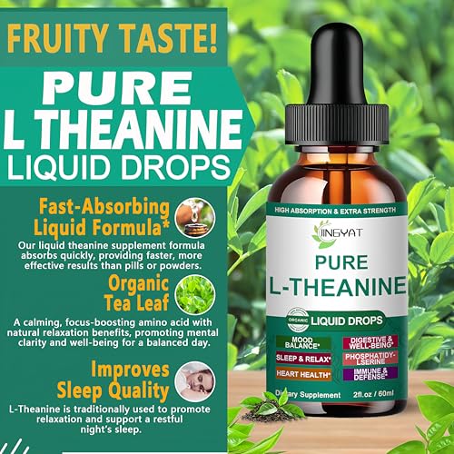 Image of L Theanine Liquid Drops, Pure L-Theanine 400mg for Adults and Kids, Organic High Absorption L Theanine Supplement, Natural Focus Supplement, Non-GMO | Gluten Free | 30 Servings