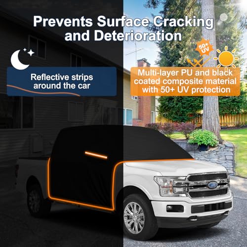 Image of Qunsunus F150 Cab Cover, Half Truck Cover Only Fits 4-Door Crew Cab | Compatible with Chevrolet Silverado 1500, GMC Sierra 1500, Ram 1500, Nissan Titan, Toyota Tundra with Cotton Lining