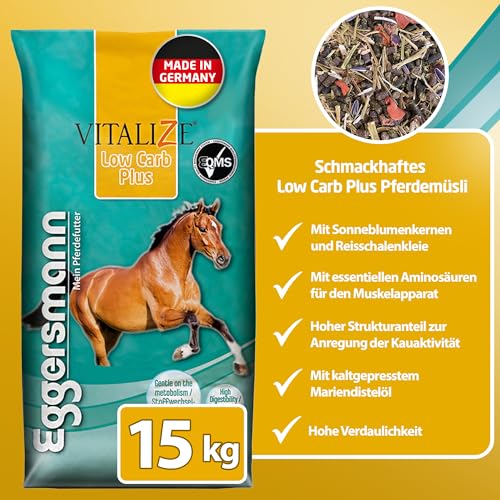 Eggersmann Mein Pferdefutter Vitalize Low Carb Plus 15 kg – Getreidefreies Pferdefutter – Für Pferde mit Stoffwechselproblemen geeignet – Mit essentiellen Aminosäuren, Vitaminen & Mineralstoffenv