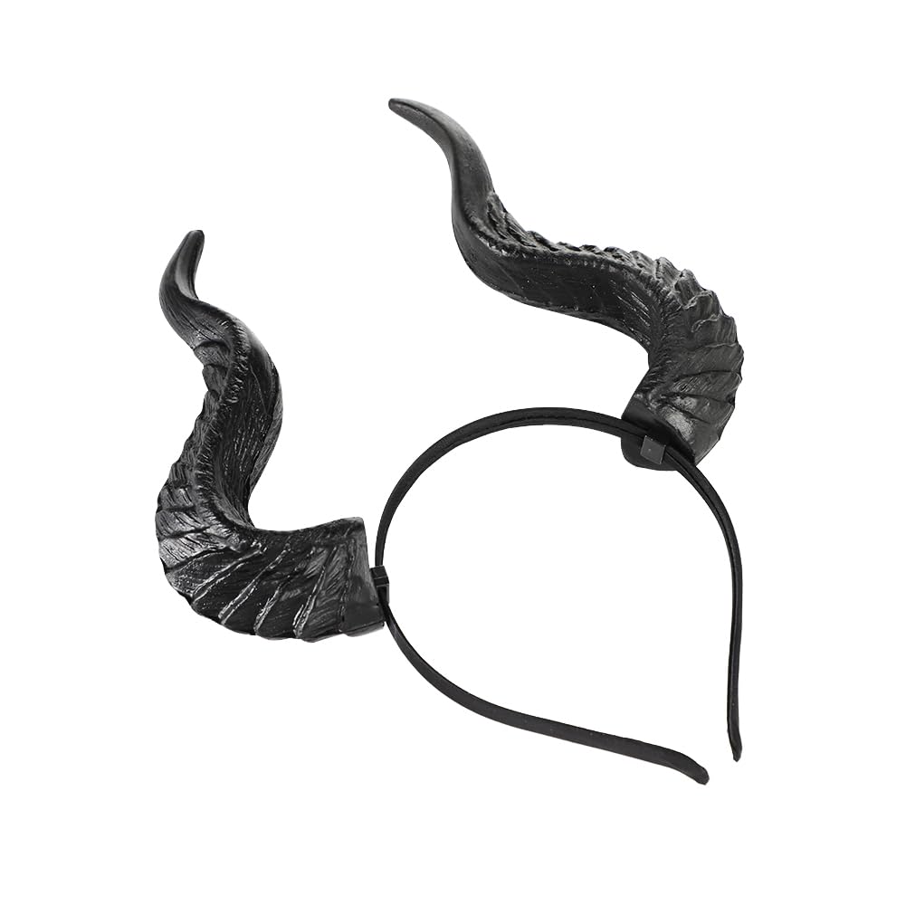 SIQITECHUK Devil Horns Headband Goat Sheep Horn Hairband Animal Demon Headgear Gothic Punk Headpiece for Halloween Carnival Cosplay Fancy Dress (Style A-Black) - Image 3