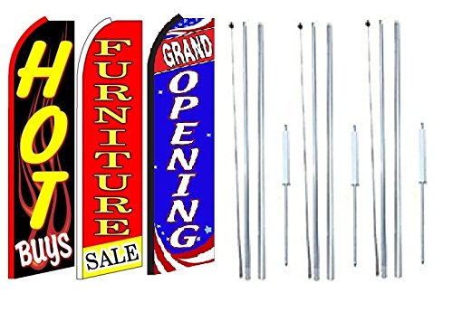 hot+buys+,+Furniture+Sale, Grand Opening King Swooper Feather Flag Sign Kit with Complete Hybrid Pole Set- Pack of 3