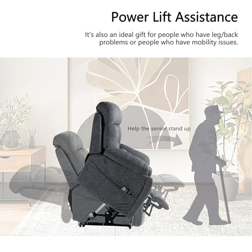 4 OKIN Motor Power Lay Flat Lift Recliner Chair for Elderly Adults Oversized Recliners with Massage Heat, Adjustable Head-Back-Lumbar-Leg-Support, Extended Footrest, 2 Cup Holders