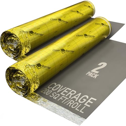 Premium Floor Underlayment with Moisture Barrier – 200 sq ft Roll, 3mm Thick – Quiets Foot Traffic Noise, Under Floor Insulation for Hardwood, Laminate, & Vinyl Plank Flooring (2 Pack)